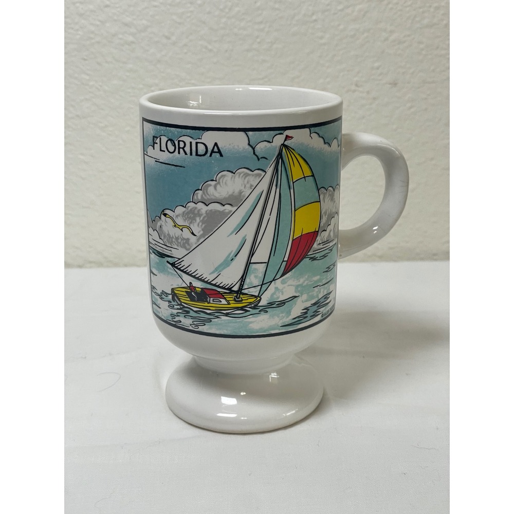Florida Souvenir Mug Sailboat Pedestal A. Gift Corp Coffee Cup White Vintage